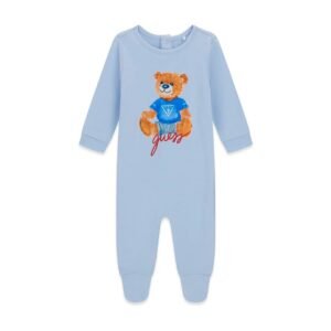 Pijama bebé GUESS enterizo con estampado de osito y pies integrados