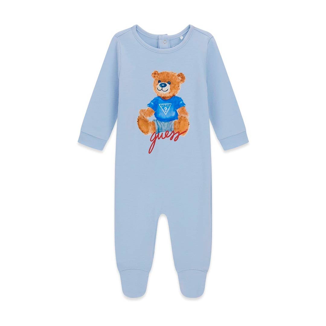 Pijama bebé GUESS enterizo con estampado de osito y pies integrados