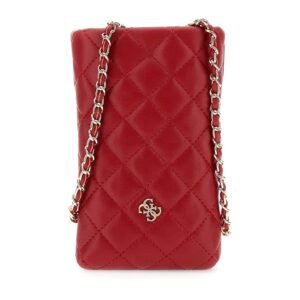 Portamóvil GUESS acolchado con motivo de rombos, logotipo metálico y correa de cadena dorada