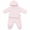 Pijama Glitter bebé TOUS de terciopelo con chaqueta cruzada, pantalón con pies y gorro