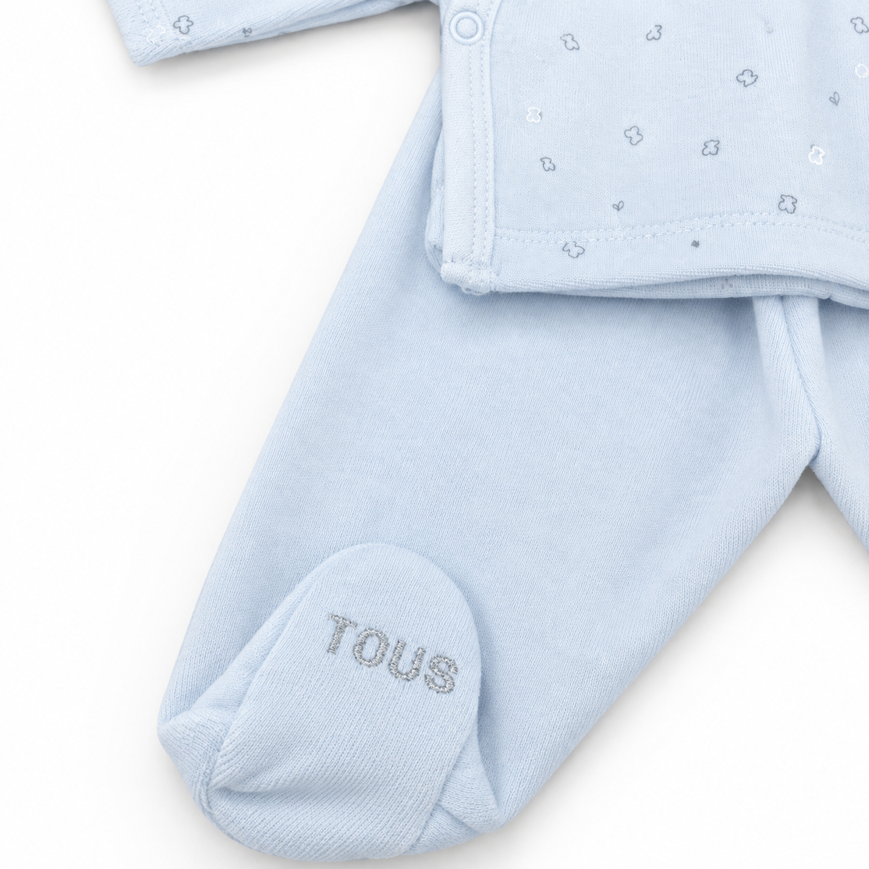Pijama Glitter bebé TOUS de terciopelo con chaqueta cruzada, pantalón con pies y gorro